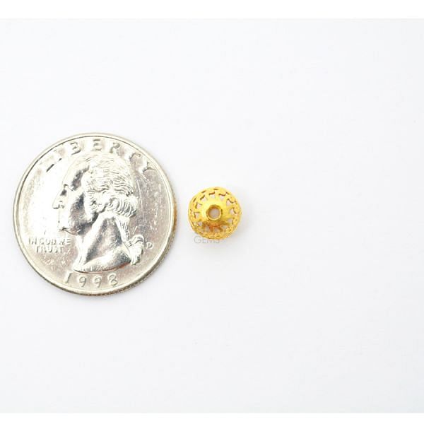 18K Solid Yellow Gold Round Ball Shape Plain Net Finished 7,5X7,5mm Bead, SGTAN-0064, Sold By 1 Pcs.