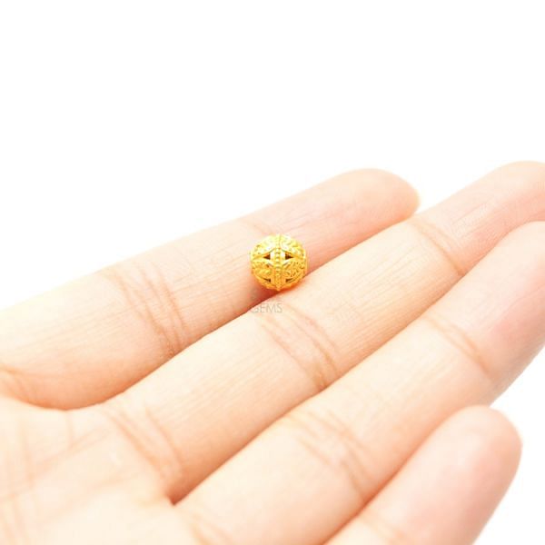 18K Solid Yellow Gold Round Ball Shape Textured Finished 7,0mm Bead, SGTAN-0065, Sold By 1 Pcs.
