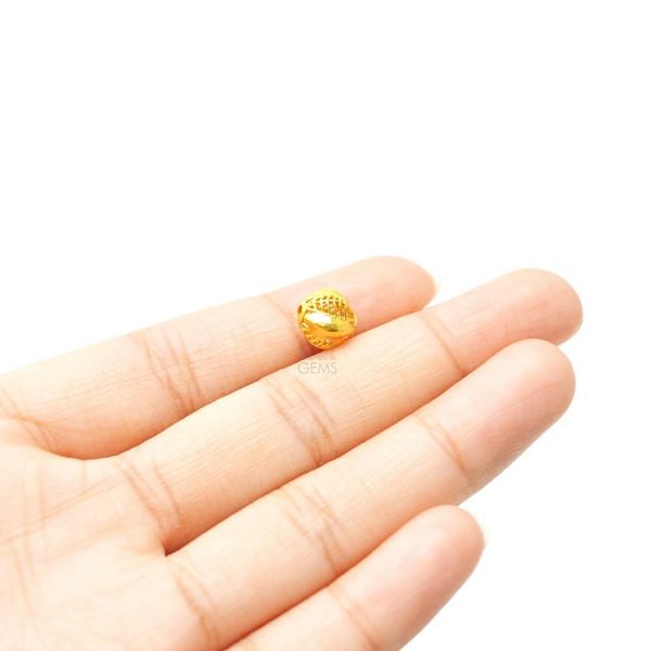 18K Solid Yellow Gold Round Ball Shape Textured Finished 8,50X8,50mm Bead SGTAN-0066, Sold By 1 Pcs.