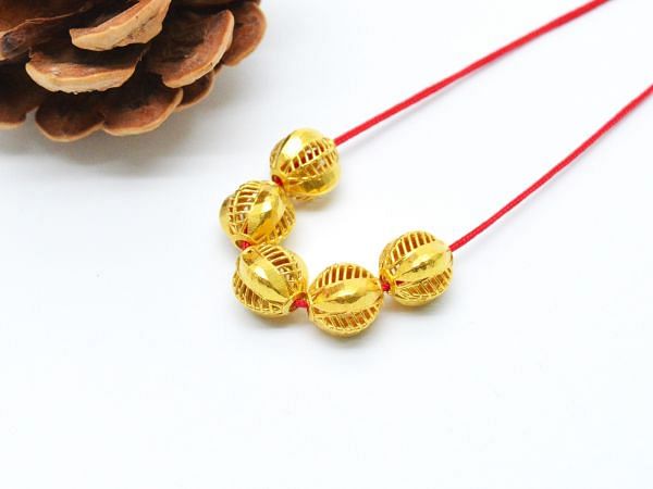 18K Solid Yellow Gold Round Ball Shape Textured Finished 8,50X8,50mm Bead SGTAN-0066, Sold By 1 Pcs.