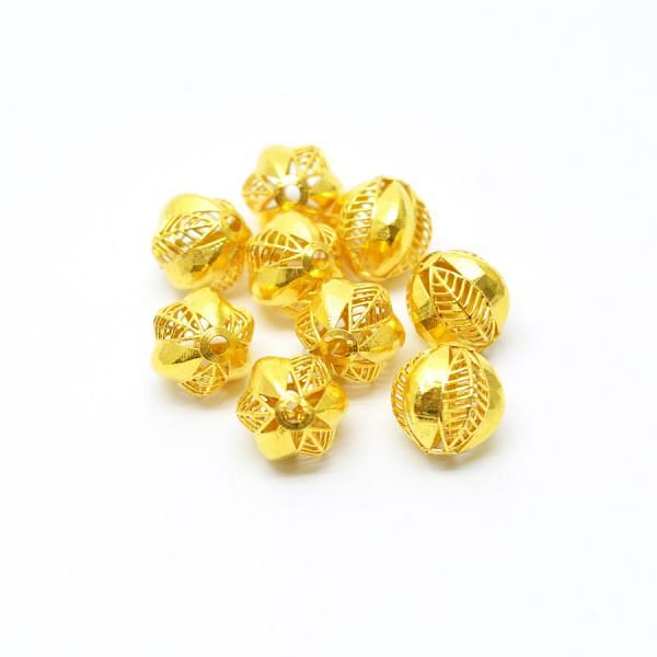 18K Solid Yellow Gold Round Ball Shape Textured Finished 10,50X5,90mm Bead, SGTAN-0067, Sold By 1 Pcs.