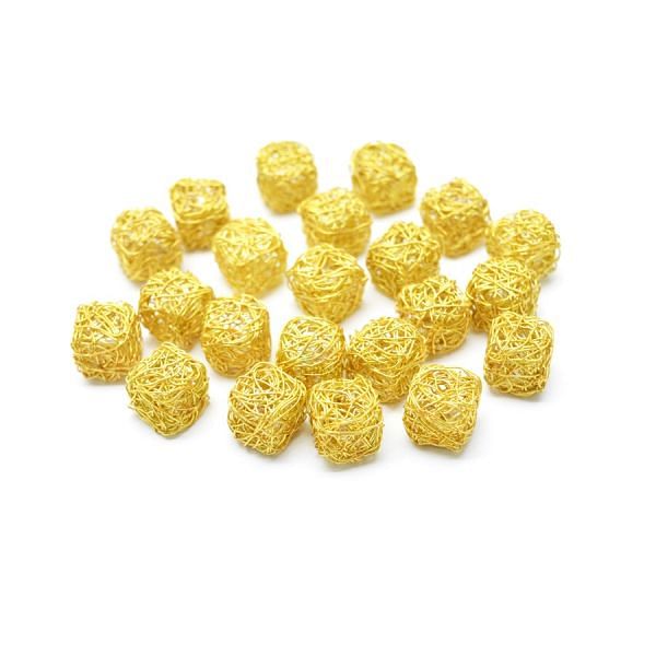 18K Solid Yellow Gold Cube Net Shape Plain Cube Net Finished 9,0X9,0mm Bead, SGTAN-0068, Sold By 1 Pcs.