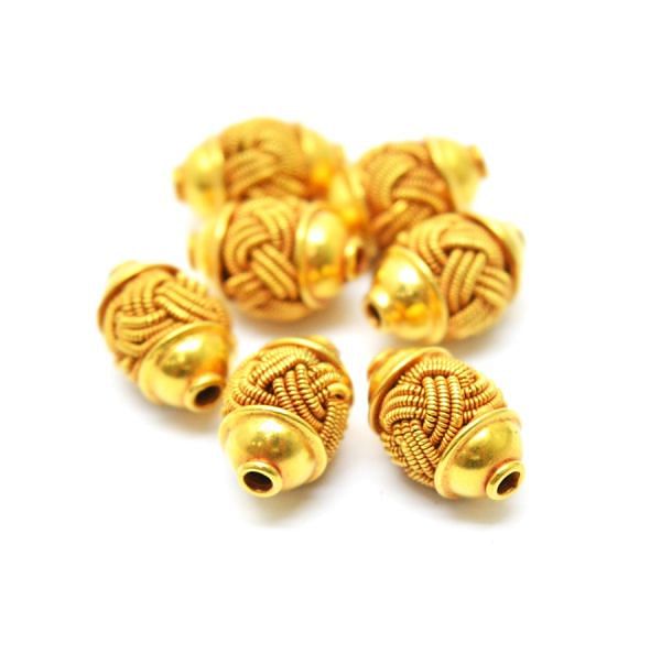 18K Solid Yellow Gold Fancy Oval Shape Spring Plain Finished 13,5X8,5mm Bead, SGTAN-0080, Sold By 1 Pcs.