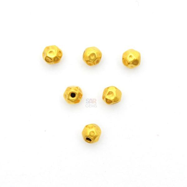 18K Solid Yellow Gold Round Shape Hammered  Finished 4mm Bead, SGTAN-0083, Sold By 5 Pcs.