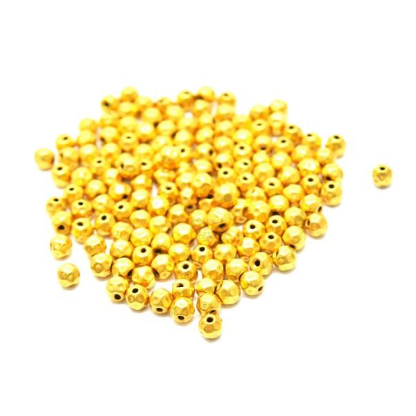 18K Solid Yellow Gold Round Shape Hammered  Finished 4mm Bead, SGTAN-0083, Sold By 5 Pcs.