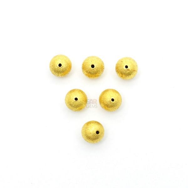 18K Solid Yellow Gold Ball Shape Matt Brushed Finished 6mm Bead, SGTAN-0084, Sold By 1 Pcs.