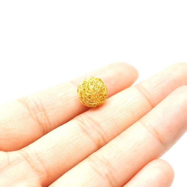 18K Solid Yellow Gold Round Shape Net Plain Finished 10mm Bead, SGTAN-0086, Sold By 1 Pcs.