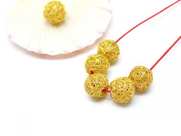18K Solid Yellow Gold Round Shape Net Plain Finished 10mm Bead, SGTAN-0086, Sold By 1 Pcs.