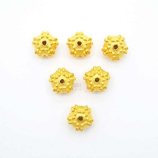 18K Solid Yellow Gold Round Shape Textured Finished 11mm Bead, SGTAN-0087, Sold By 1 Pcs.