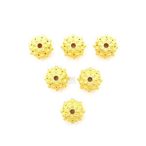 18K Solid Yellow Gold Roundel Shape Textured Finished 8X9mm Bead, SGTAN-0088, Sold By 1 Pcs.