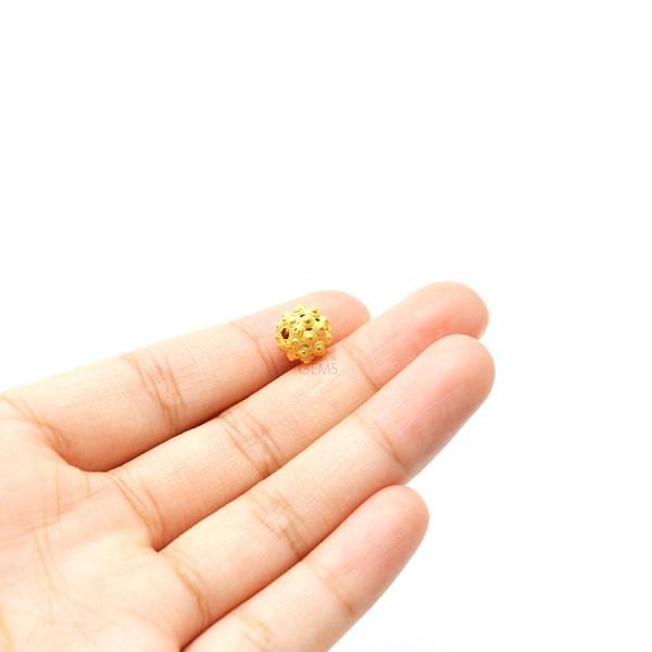 18K Solid Yellow Gold Roundel Shape Textured Finished 8X9mm Bead, SGTAN-0088, Sold By 1 Pcs.