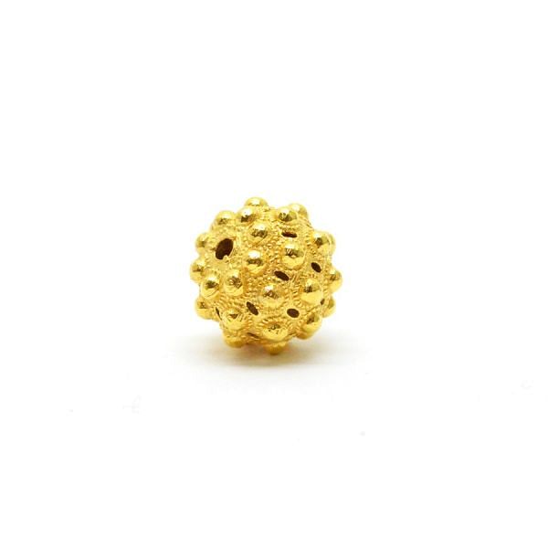 18K Solid Yellow Gold Roundel Shape Textured Finished 10X11mm Bead, SGTAN-0089, Sold By 1 Pcs.
