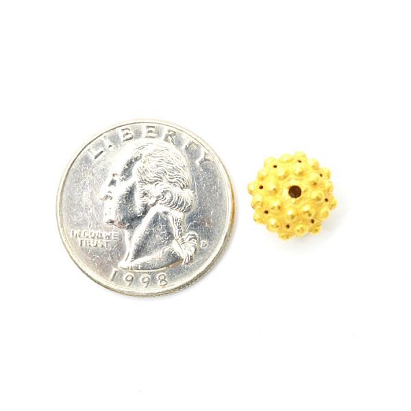 18K Solid Yellow Gold Roundel Shape Textured Finished 10X11mm Bead, SGTAN-0089, Sold By 1 Pcs.