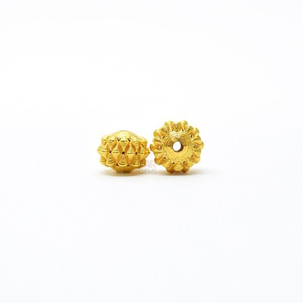 18K Solid Yellow Gold Roundel Shape Textured Finished 10X7,50mm Bead, SGTAN-0090, Sold By 1 Pcs.