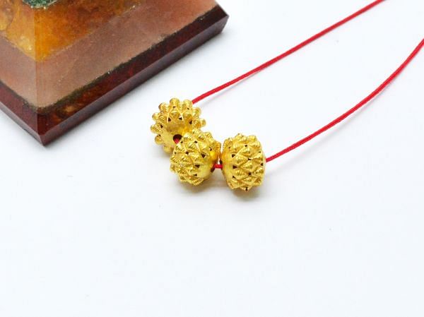18K Solid Yellow Gold Roundel Shape Textured Finished 11X8,50mm Bead, SGTAN-0091, Sold By 1 Pcs.