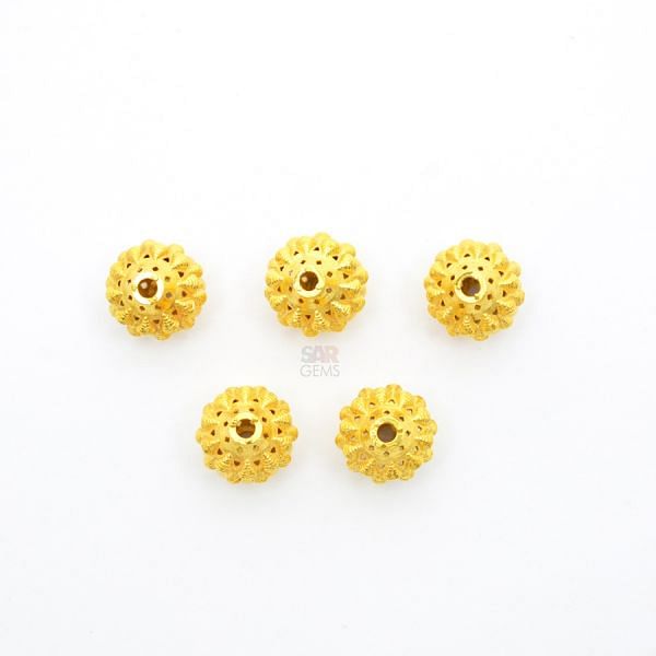 18K Solid Yellow Gold Roundel Shape Textured Finished 9X9,50mm Bead, SGTAN-0093, Sold By 1 Pcs.