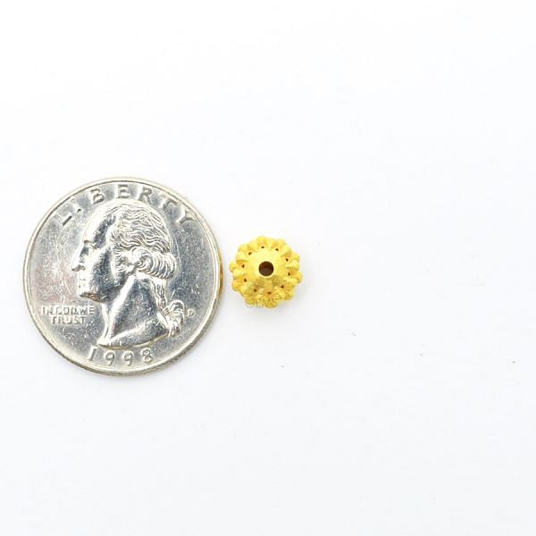 18K Solid Yellow Gold Roundel Shape Textured Finished 8X6,50mm Bead, SGTAN-0094, Sold By 1 Pcs.