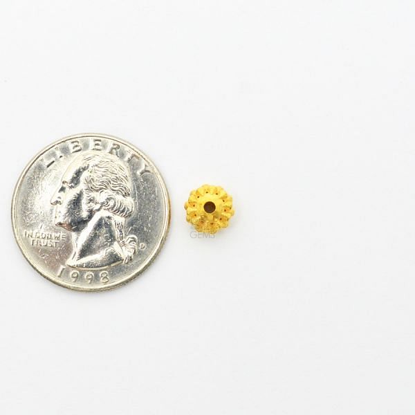 18K Solid Yellow Gold Roundel Shape Textured Finished 7,5X6mm Bead, SGTAN-0095, Sold By 1 Pcs.