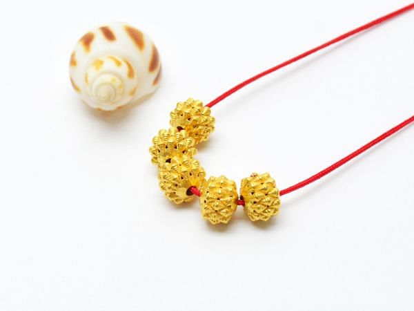 18K Solid Yellow Gold Roundel Shape Textured Finished 7,5X6mm Bead, SGTAN-0095, Sold By 1 Pcs.