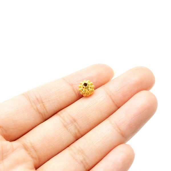 18K Solid Yellow Gold Roundel Shape Textured Finished 7X6,50mm Bead, SGTAN-0097, Sold By 1 Pcs.