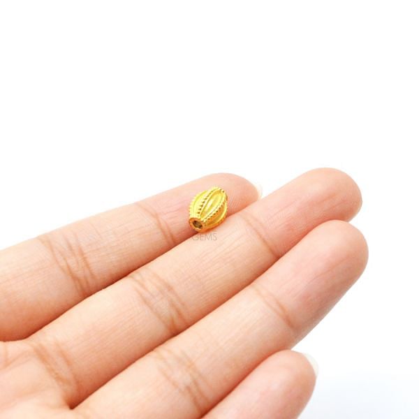 18K Solid Yellow Gold Drum Shape Textured Finished 9X6mm Bead, SGTAN-0098, Sold By 1 Pcs.