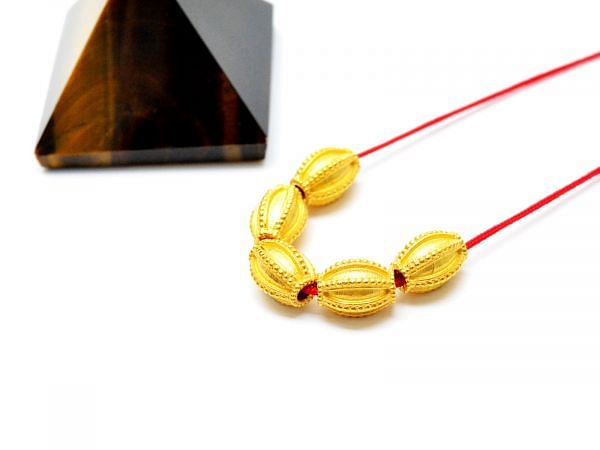 18K Solid Yellow Gold Drum Shape Textured Finished 9X6mm Bead, SGTAN-0098, Sold By 1 Pcs.