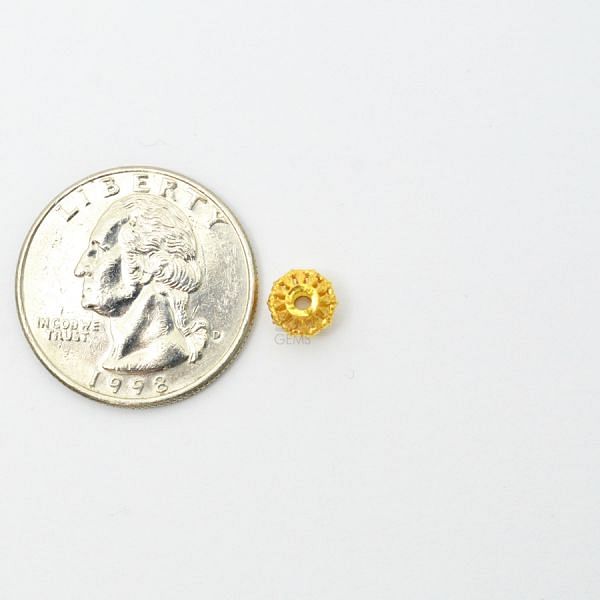 18K Solid Yellow Gold Roundel Shape Textured Finished 7X6mm Bead, SGTAN-0100, Sold By 1 Pcs.