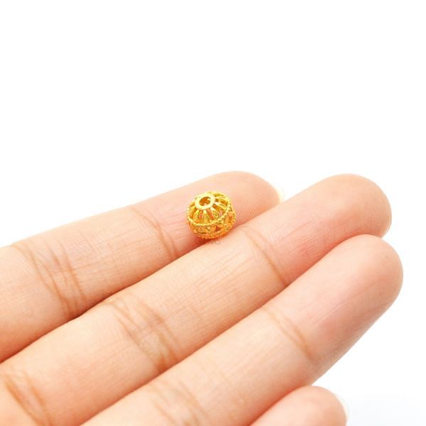 18K Solid Yellow Gold Roundel Shape Textured Finished 7X6mm Bead, SGTAN-0100, Sold By 1 Pcs.