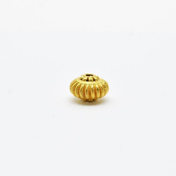 18K Solid Yellow Gold Roundel Shape Textured Finished 9X6mm Bead, SGTAN-0102, Sold By 1 Pcs.