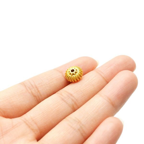 18K Solid Yellow Gold Roundel Shape Textured Finished 9X6mm Bead, SGTAN-0102, Sold By 1 Pcs.