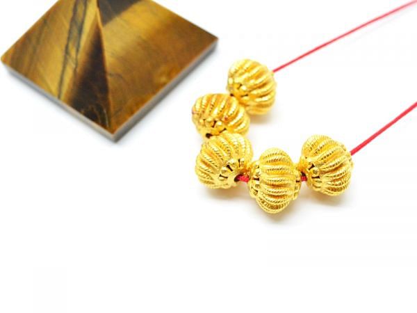 18K Solid Yellow Gold Roundel Shape Textured Finished 11X9mm Bead, SGTAN-0103, Sold By 1 Pcs.