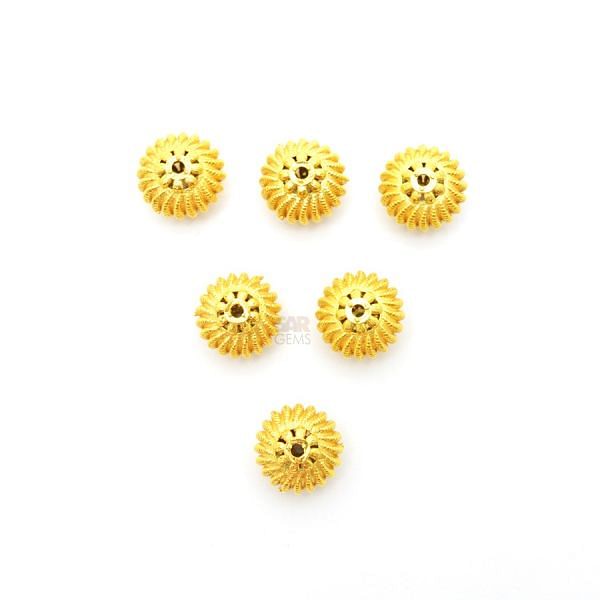 18K Solid Yellow Gold Roundel Shape Textured Finished 12X8mm Bead, SGTAN-0104, Sold By 1 Pcs.