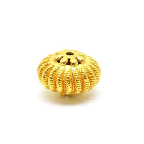 18K Solid Yellow Gold Roundel Shape Textured Finished 14X10mm Bead, SGTAN-0105, Sold By 1 Pcs.