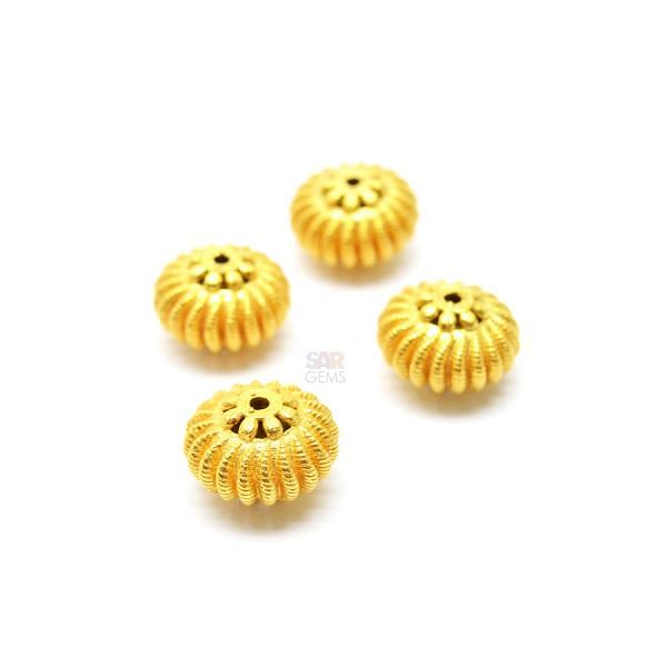 18K Solid Yellow Gold Roundel Shape Textured Finished 14X10mm Bead, SGTAN-0105, Sold By 1 Pcs.