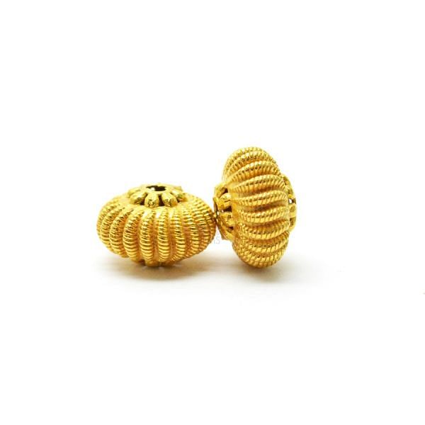 18K Solid Yellow Gold Roundel Shape Textured Finished 10X6,5mm Bead, SGTAN-0106, Sold By 1 Pcs.