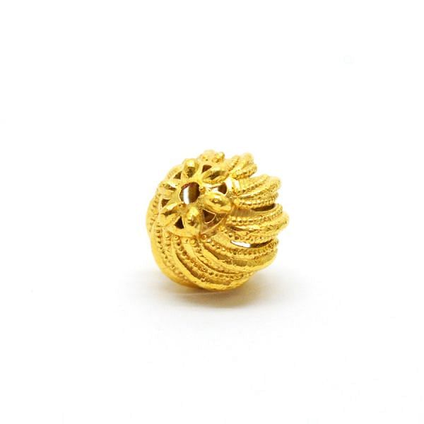 18K Solid Yellow Gold Roundel Shape Textured Finished 12x11mm Bead, SGTAN-0110, Sold By 1 Pcs.