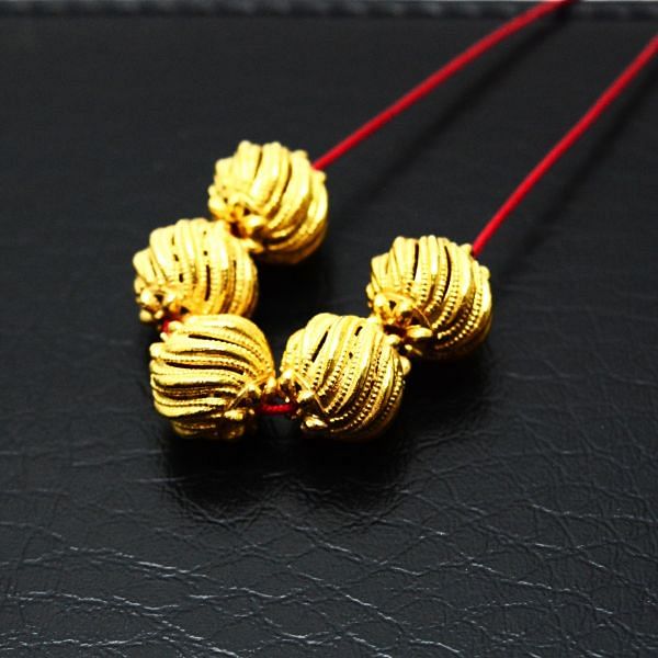 18K Solid Yellow Gold Roundel Shape Textured Finished 12x11mm Bead, SGTAN-0110, Sold By 1 Pcs.