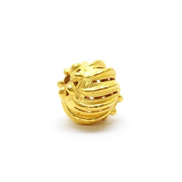 18K Solid Yellow Gold Roundel Shape Textured Finished, 12X11mm Plain Bead, SGTAN-0111, Sold By 1 Pcs.