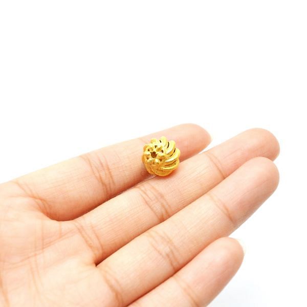 18K Solid Yellow Gold Roundel Shape Textured Finished, 12X11mm Plain Bead, SGTAN-0111, Sold By 1 Pcs.