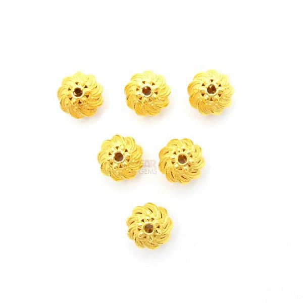 18K Solid Yellow Gold Roundel Shape Textured Finished, 9X9,50mm Bead, SGTAN-0112, Sold By 1 Pcs.
