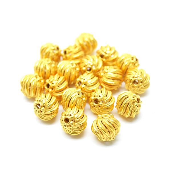 18K Solid Yellow Gold Roundel Shape Textured Finished, 9X9,50mm Bead, SGTAN-0112, Sold By 1 Pcs.
