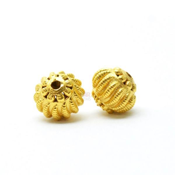 18K Solid Yellow Gold Roundel Shape Textured Finished ,9X7,50mm Bead, SGTAN-0113, Sold By 1 Pcs.