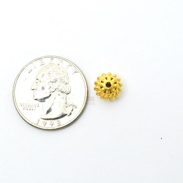 18K Solid Yellow Gold Roundel Shape Textured Finished ,9X7,50mm Bead, SGTAN-0113, Sold By 1 Pcs.