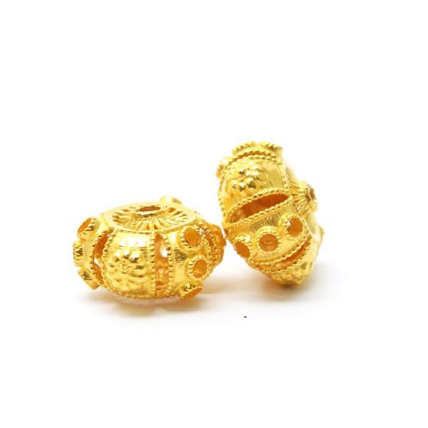 18K Solid Yellow Gold Roundel Shape Textured Finished 9X7,50mm Bead, SGTAN-0114, Sold By 1 Pcs.