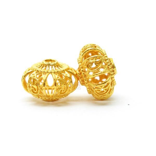 18K Solid Yellow Gold Roundel Shape Textured Finished, 9X6mm Plain Bead, SGTAN-0115, Sold By 1 Pcs.