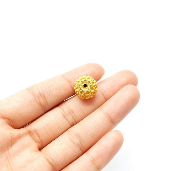 18K Solid Yellow Gold Roundel Shape Textured Finished 10X12mm Bead, SGTAN-0116, Sold By 1 Pcs.