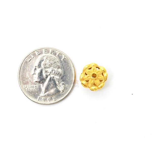 18K Solid Yellow Gold Roundel Shape Textured Finished 10X11mm Plain Bead, SGTAN-0118, Sold By 1 Pcs.