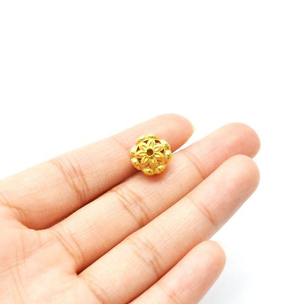 18K Solid Yellow Gold Roundel Shape Textured Finished 10X11mm Plain Bead, SGTAN-0118, Sold By 1 Pcs.