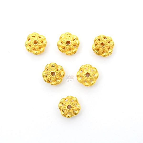 18K Solid Yellow Gold Roundel Shape Textured Finished 8,50X9mm Plain Bead, SGTAN-0119, Sold By 1 Pcs.