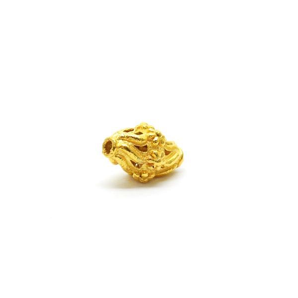 18K Solid Yellow Gold Fancy Drum Shape Textured Finished 12X8,50mm Bead, SGTAN-0121, Sold By 1 Pcs.
